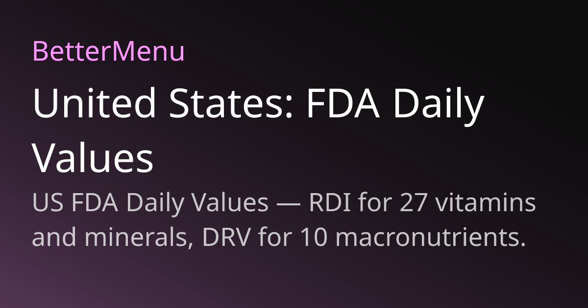 Fda Rdi Chart US FDA Daily Values: RDI & DRV Reference Guide | BetterMenu